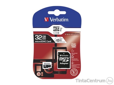 VERBATIM "Premium" microSDHC kártya, 32GB, CL10/U1 + adapter