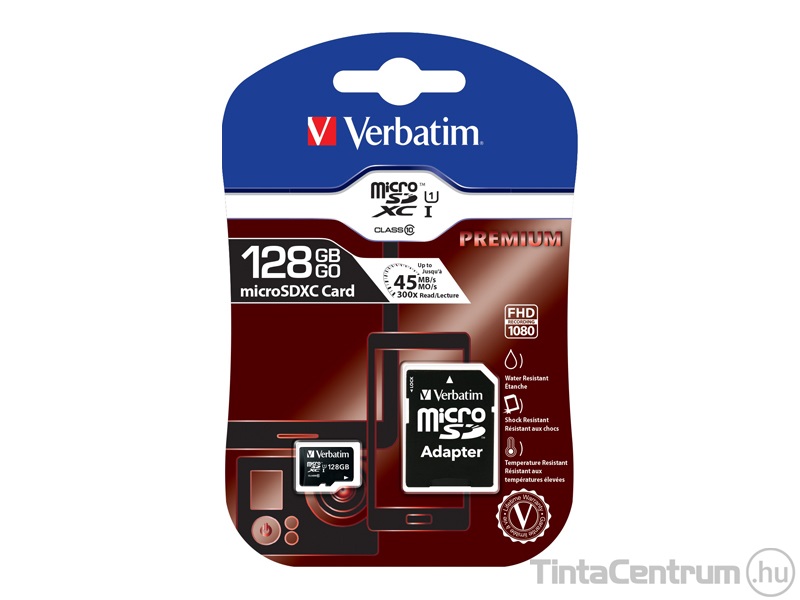 VERBATIM "Premium" microSDXC kártya, 128GB, CL10/U1 + adapter