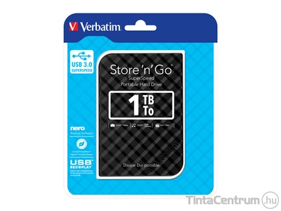 VERBATIM "Store n Go" külső HDD, 1TB, 2,5", USB 3.0, fekete