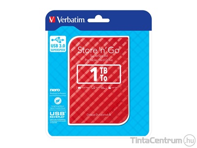 VERBATIM "Store n Go" külső HDD, 1TB, 2,5", USB 3.0, piros