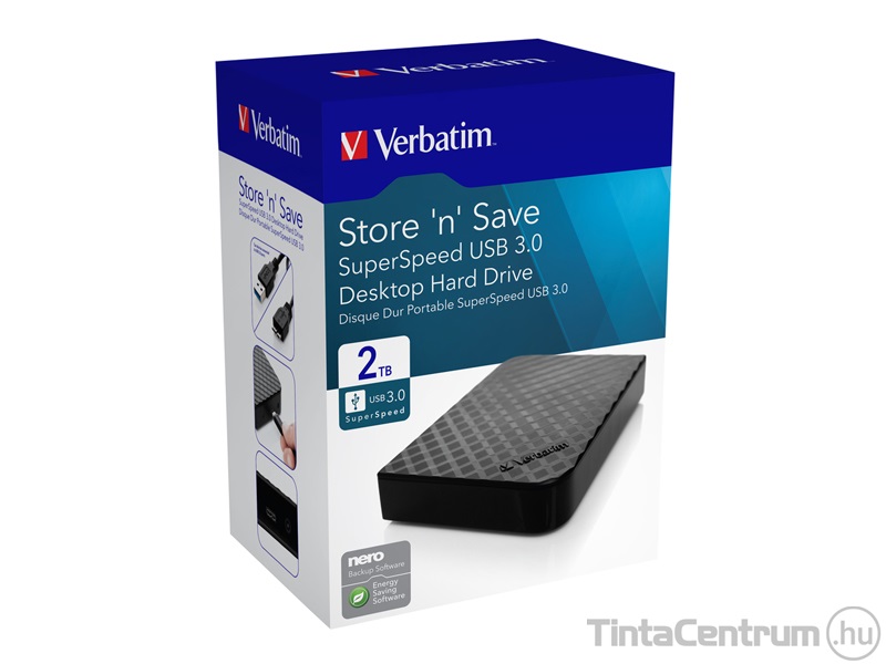 VERBATIM "Store n Save" külső HDD, 2TB, 3,5", USB 3.0, fekete