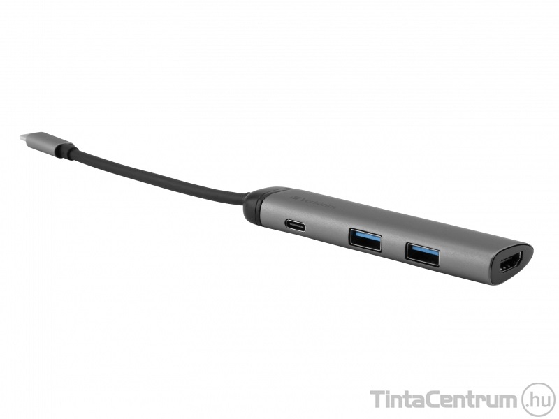 VERBATIM USB elosztó, 4 port, USB 3.1, Type-C, HDMI, szürke