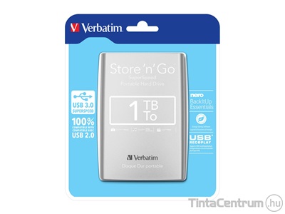 VERBATIM külső HDD "Store n Go", 1TB, 2,5", USB 3.0, ezüst