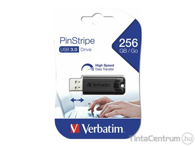 VERBATIM pendrive, 256GB, USB 3.0, "Pinstripe", fekete