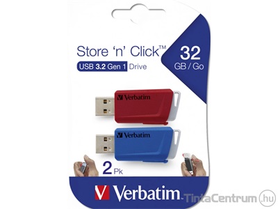 VERBATIM pendrive, 32GB, USB 3.2, "Store n Click", piros,kék, 2db/csomag