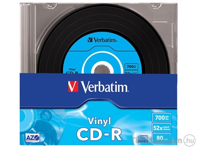 CD-R lemez, bakelit lemez-szerű felület, AZO, 700MB, 52x, vékony tok, VERBATIM "Vinyl" 10db/csomag