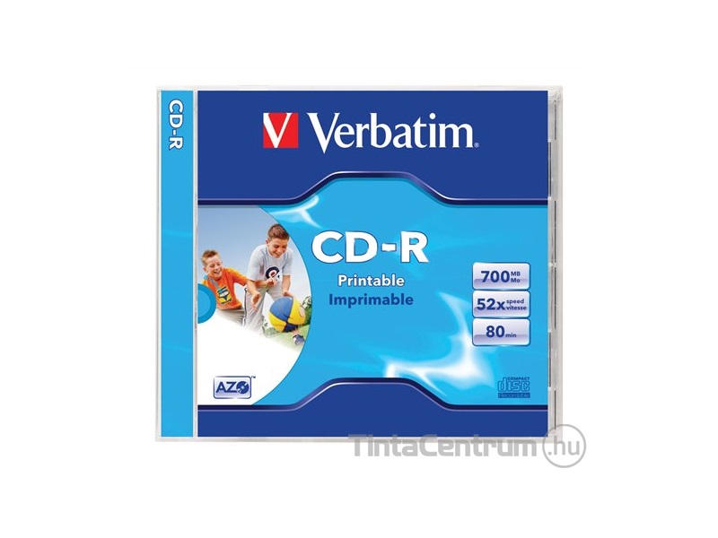 CD-R lemez, nyomtatható, AZO, 700MB, 52x, normál tok, VERBATIM