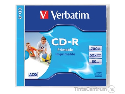 CD-R lemez, nyomtatható, AZO, 700MB, 52x, normál tok, VERBATIM