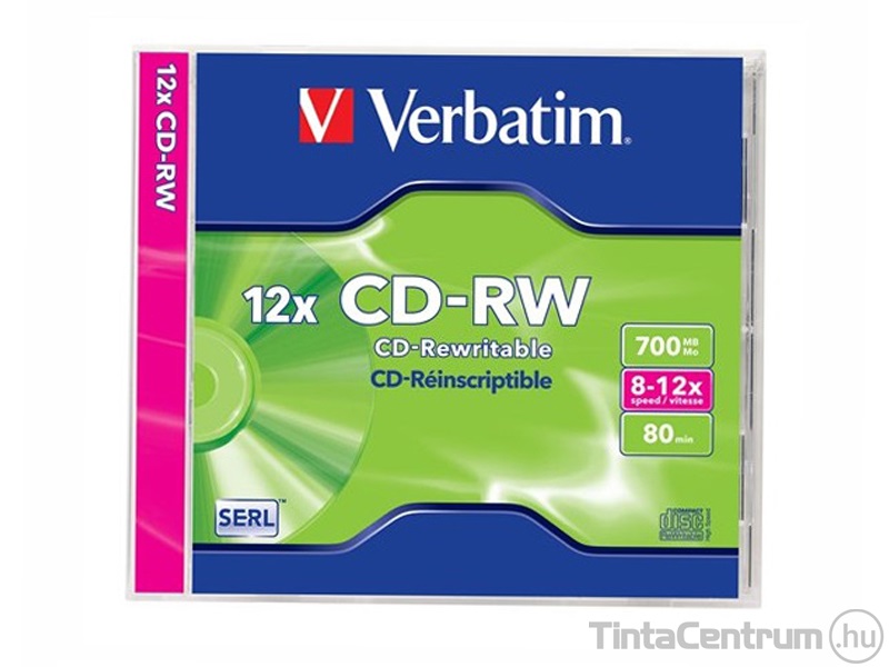 CD-RW lemez, újraírható, 700MB, 8-12x, normál tok, VERBATIM