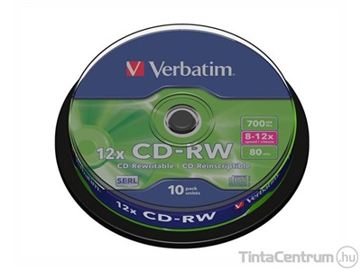 CD-RW lemez, újraírható, 700MB, 8-10x, hengeren, VERBATIM 10db/csomag