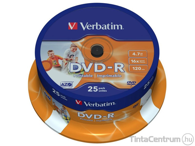 DVD-R lemez, AZO, 4,7GB, 16x, hengeren, VERBATIM 25db/csomag