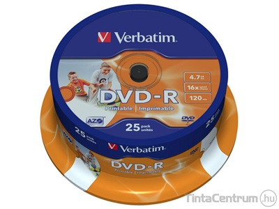 DVD-R lemez, AZO, 4,7GB, 16x, hengeren, VERBATIM 25db/csomag