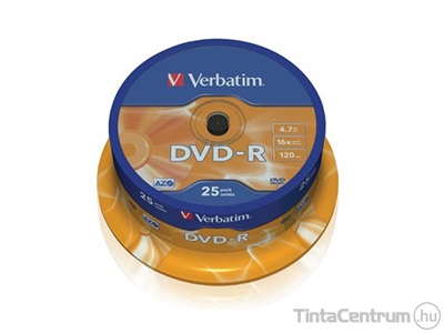 DVD-R lemez, nyomtatható, 4,7GB, 16x, hengeren, VERBATIM 25db/csomag