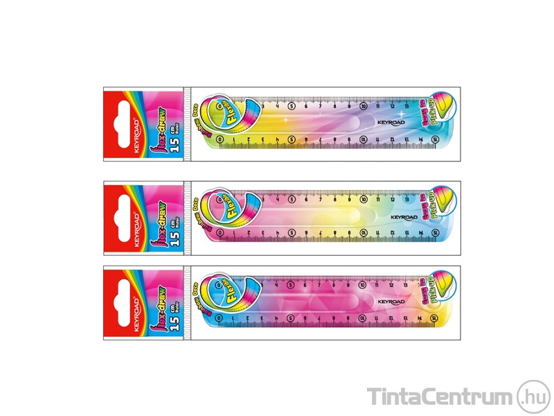 Vonalzó, műanyag, 15cm, egyenes, KEYROAD "Flex Draw", színátmenetes