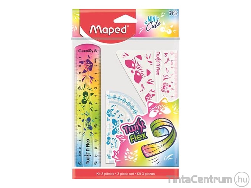 Vonalzókészlet, műanyag, 3 darabos, törhetetlen, MAPED "Mini Cute Twist `n Flex"