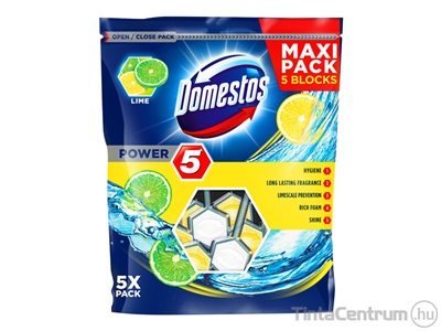 WC fertőtlenítő, 5x55g, DOMESTOS "Power 5", lime 5db/csomag