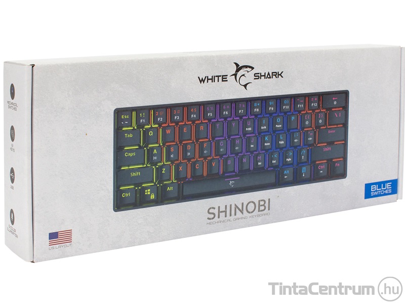 WHITE SHARK "SHINOBI" billentyűzet, vezetékes, gamer, HUN, fekete (blue switch)