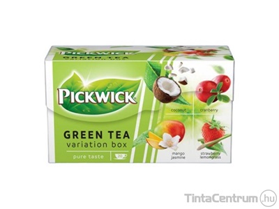 Zöld tea, filteres, 20x1,5g, PICKWICK "Zöld tea Gyümölcsös Variációk", kókusz, vörösáfonya, eper-citromfű, mangó-jázmin