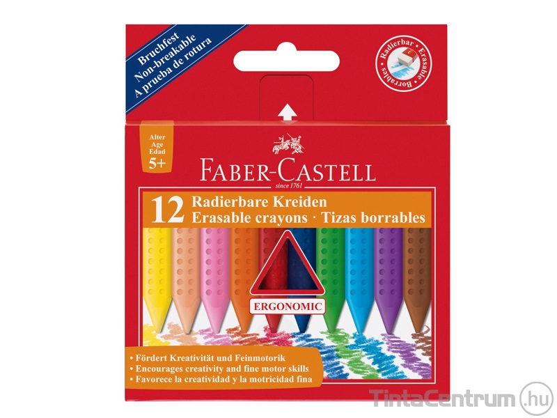 Zsírkréta, háromszögletű, FABER-CASTELL "Grip", 12 különböző szín