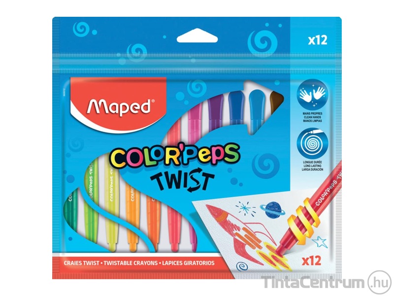 Zsírkréta, kitekerhető, MAPED "Color`Peps", 12 különböző szín